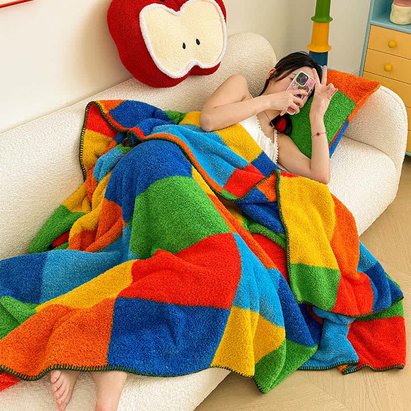 Colorful Plaid Fluffy Throw Blanket - image 2