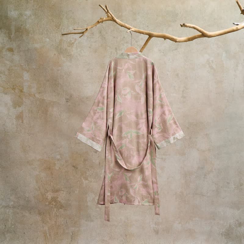 Weekend Escapades Natural Leaf Cotton Gauze Kimono Robe - image 21
