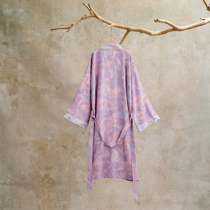Weekend Escapades Natural Leaf Cotton Gauze Kimono Robe - image 15