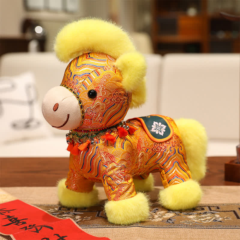 Brocade Chinoiserie Artistic Horse Plushie - Yellow - 2PCS - 10"H - image 7