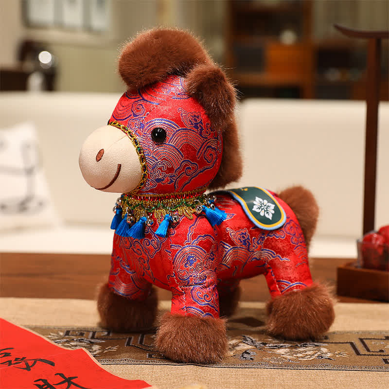 Brocade Chinoiserie Artistic Horse Plushie - Red - 2PCS - 10"H - image 9