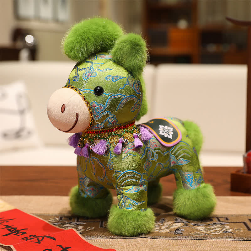 Brocade Chinoiserie Artistic Horse Plushie - Green - 2PCS - 10"H - image 6