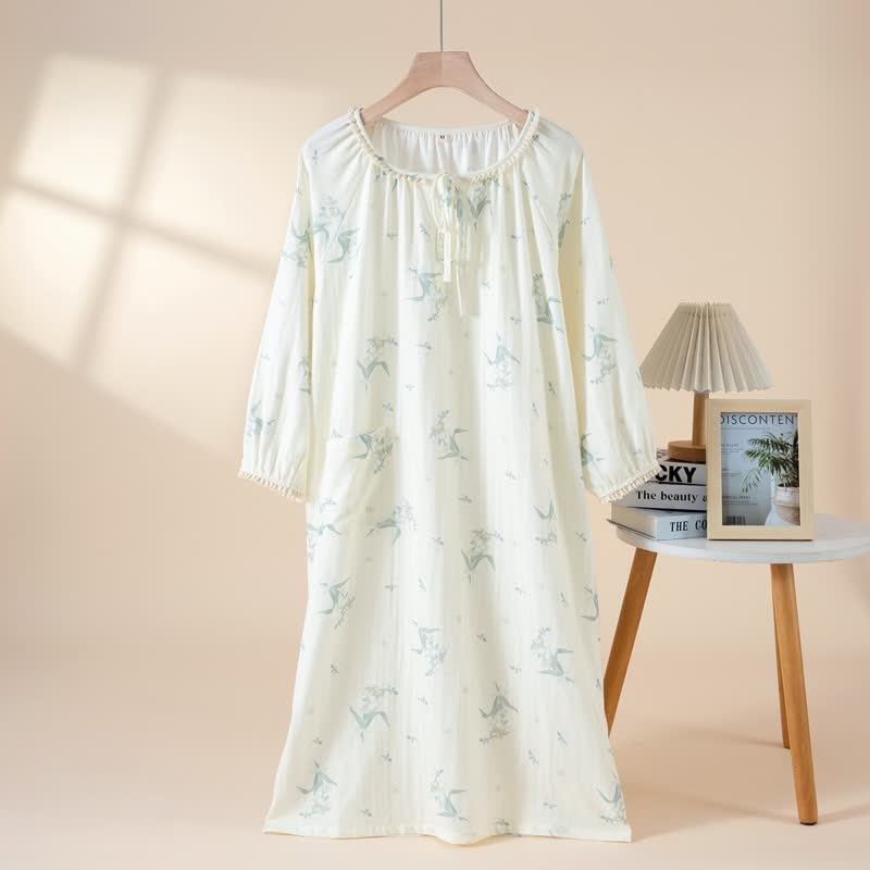 Bellflower Floral Cotton Gauze Nightgown - Beige - L - image 3