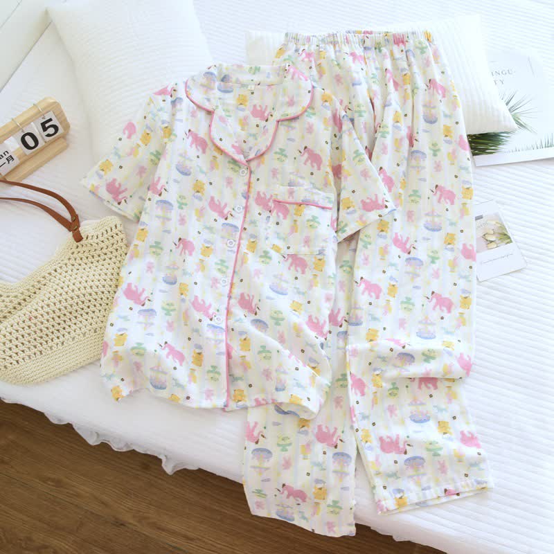 Elephant Playground Cotton Gauze Pajama Set - Beige - Top & Long Pants - XXL - image 4