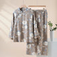 Vintage Floral Mandarin Collar Cotton Pajama Set - Gray - XL - image 11