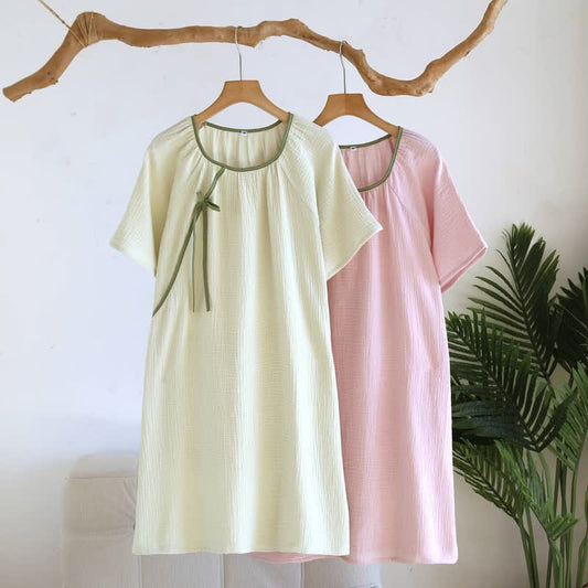 Minimalist Oriental Style Cotton Gauze Nightdress - image 1