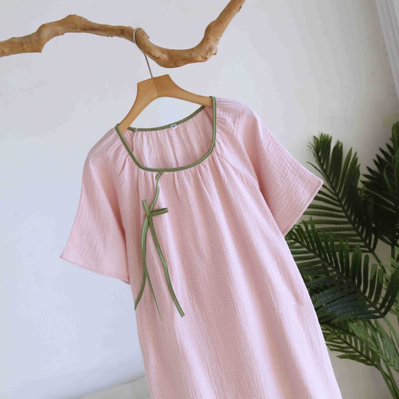 Minimalist Oriental Style Cotton Gauze Nightdress - image 6