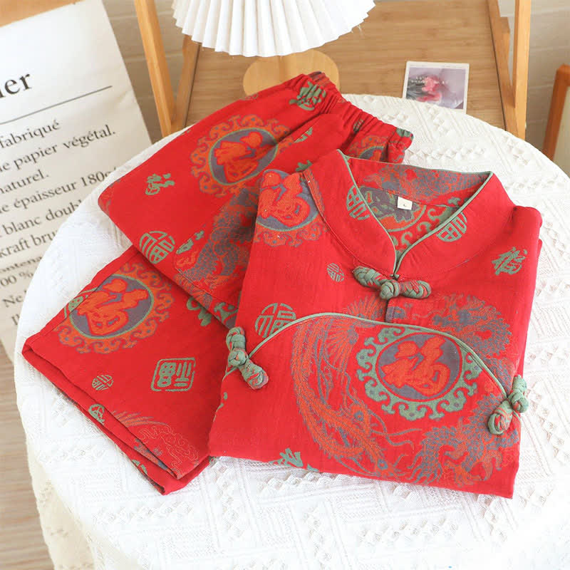Auspicious Mandarin Collar Cotton Pajama Set - image 2