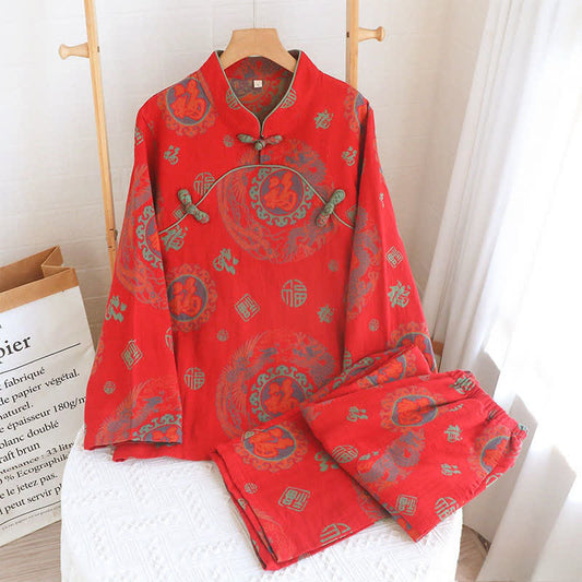 Auspicious Mandarin Collar Cotton Pajama Set - image 1