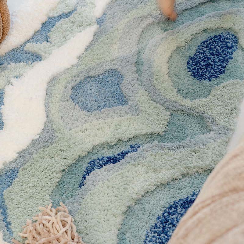 Abstract Ocean Wave Shaped Flocked Rug - image 9
