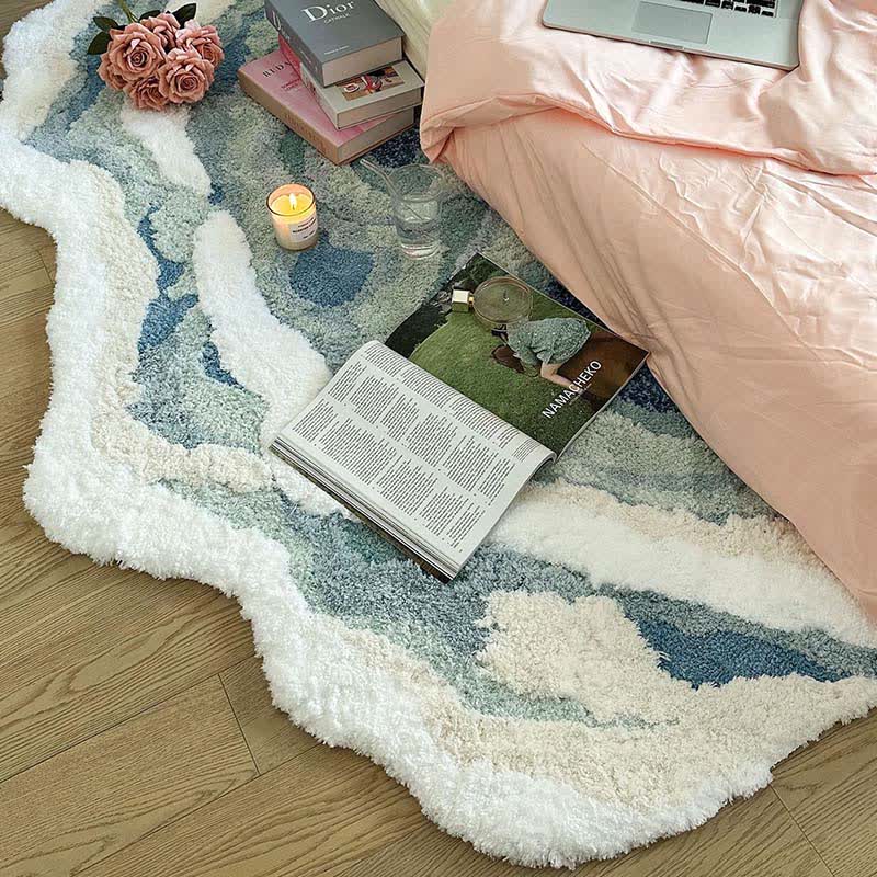 Abstract Ocean Wave Shaped Flocked Rug - image 4