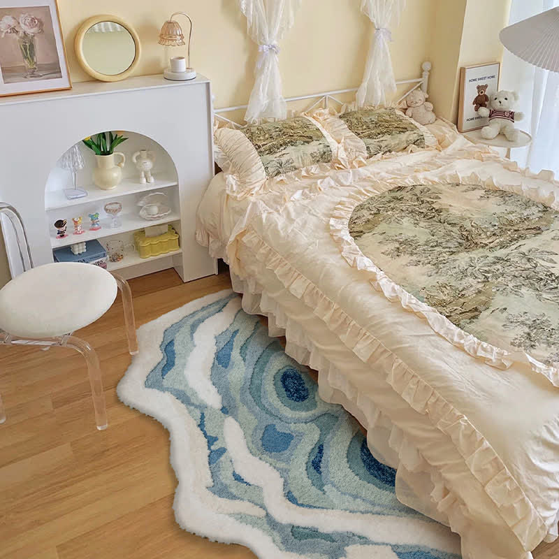 Abstract Ocean Wave Shaped Flocked Rug - image 2