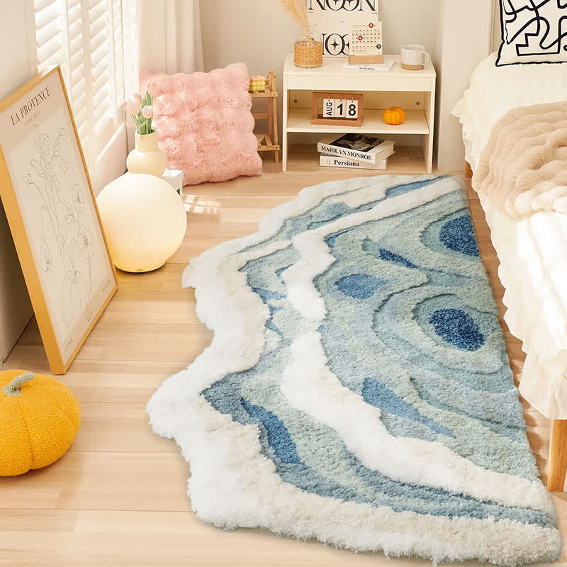 Abstract Ocean Wave Shaped Flocked Rug - image 1