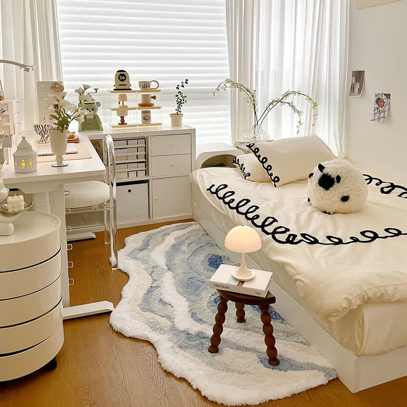 Abstract Ocean Wave Shaped Flocked Rug - image 5