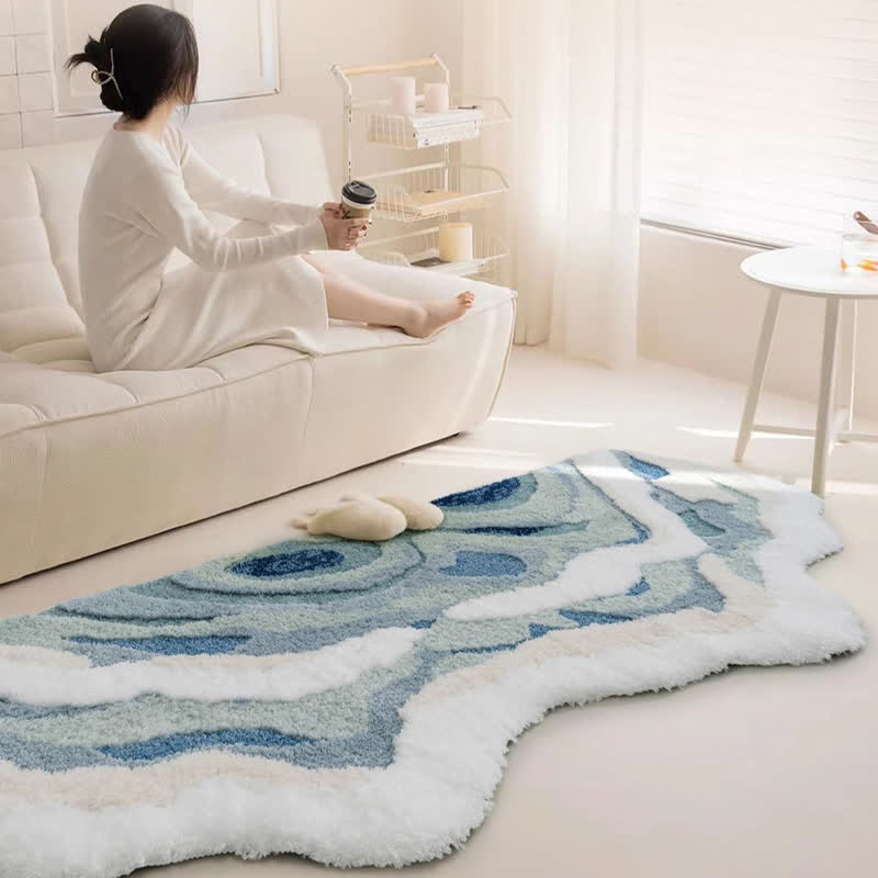 Abstract Ocean Wave Shaped Flocked Rug - image 8