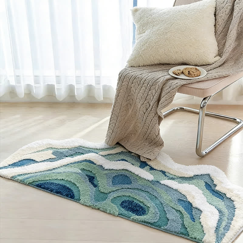 Abstract Ocean Wave Shaped Flocked Rug - 27"W x 51"L - image 0
