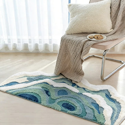 Abstract Ocean Wave Shaped Flocked Rug - 27"W x 51"L - image 0