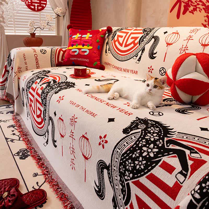 Full Coverage Chenille Horse Zodiac Sofa Cover - image 3