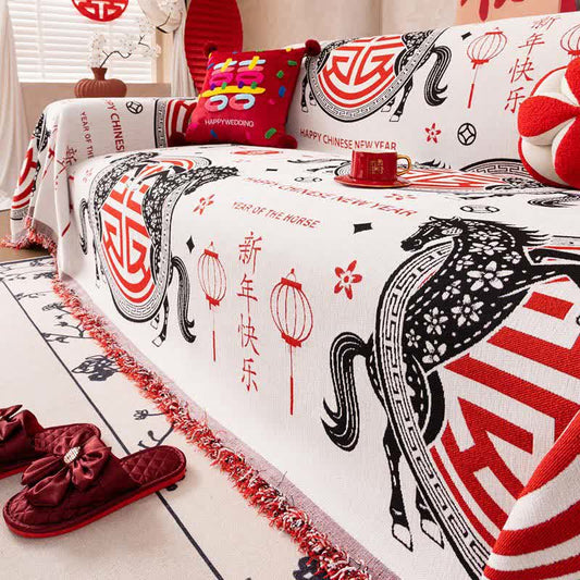 Full Coverage Chenille Horse Zodiac Sofa Cover - 71" x 181" - image 0