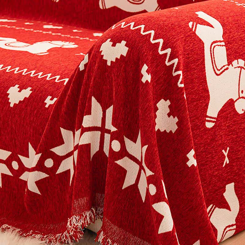 New Year Chenille Sofa Cover with Lucky Horse - image 6