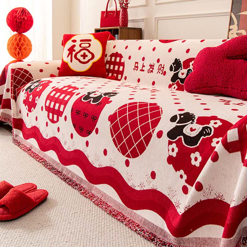 Anti-Slip Zodiac Horse Chenille Couch Throw - 71" x 181" - image 0