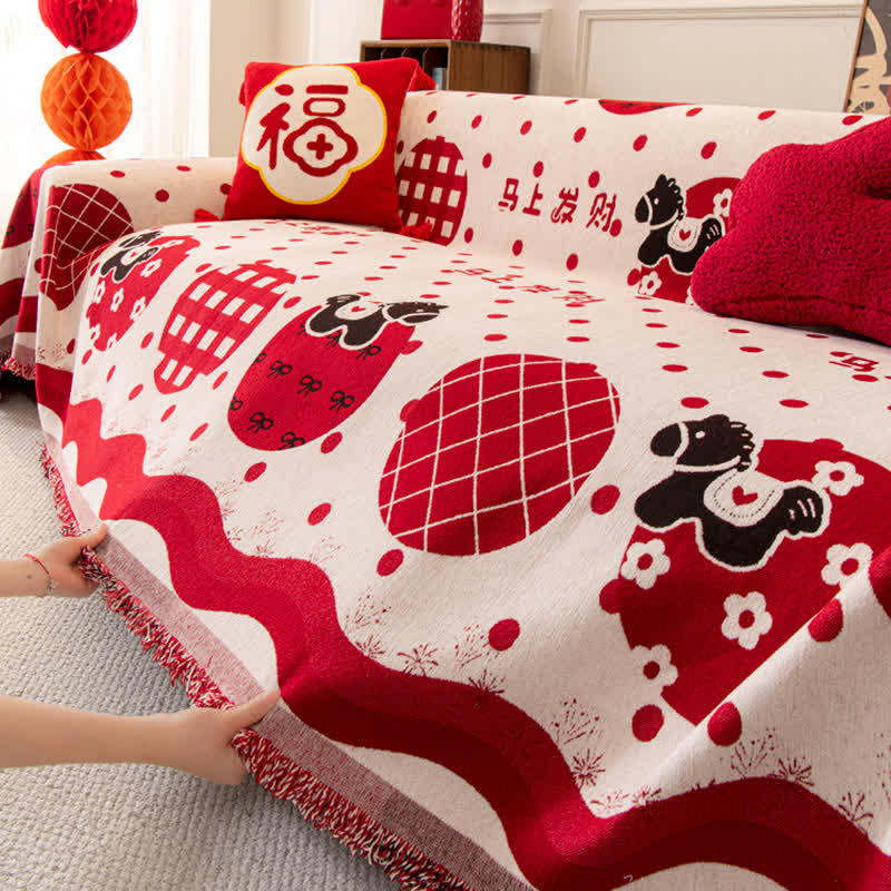 Anti-Slip Zodiac Horse Chenille Couch Throw - image 4