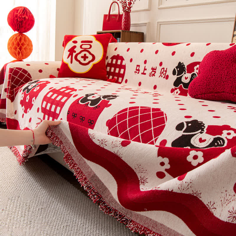 Anti-Slip Zodiac Horse Chenille Couch Throw - image 5