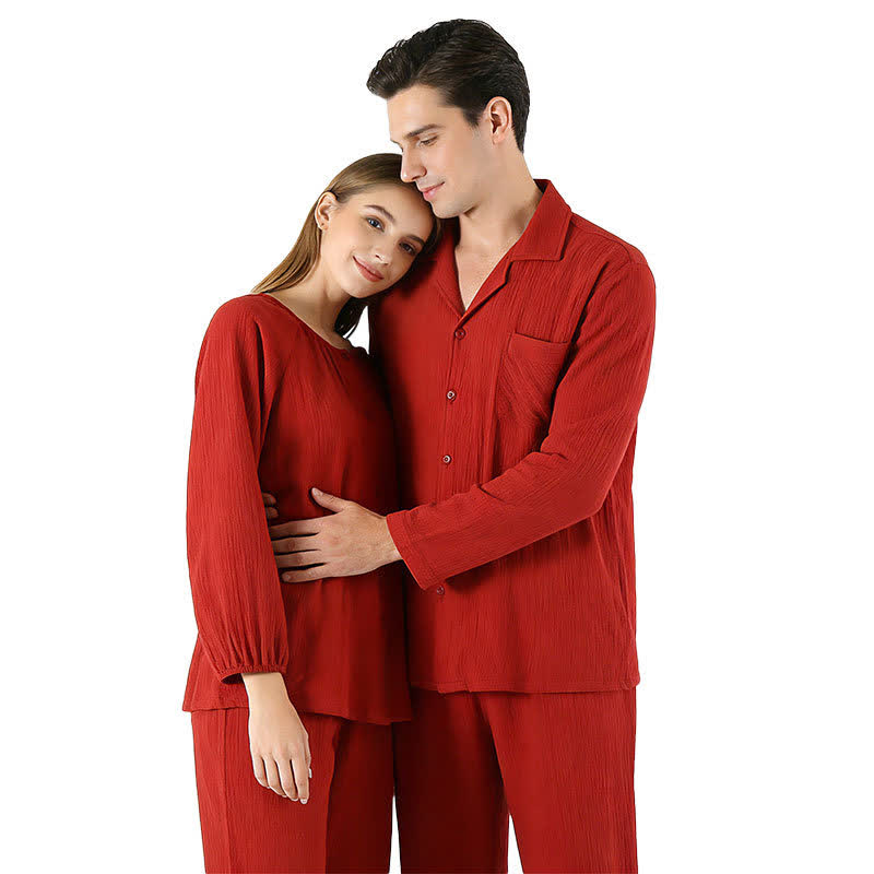 Minimalist Red Couple Cotton Pajama Set - image 0