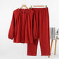 Minimalist Red Couple Cotton Pajama Set - Round Neck - Red - Women:XL - image 2
