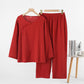 Minimalist Red Couple Cotton Pajama Set - Asymmetrical Neck - Red - Women:XL - image 3