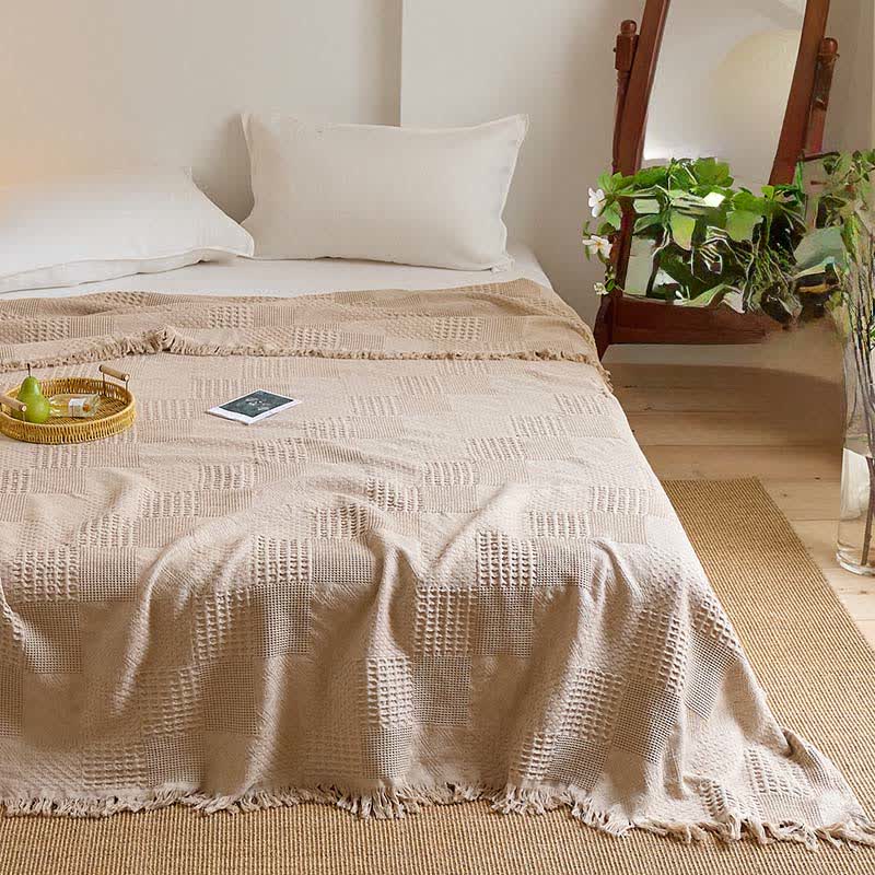 Solid Waffle Weave Cotton Tassel Quilt - image 12