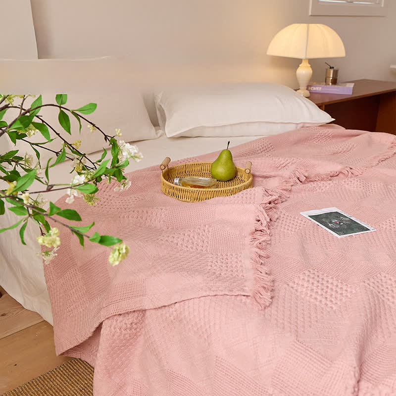 Solid Waffle Weave Cotton Tassel Quilt - image 6