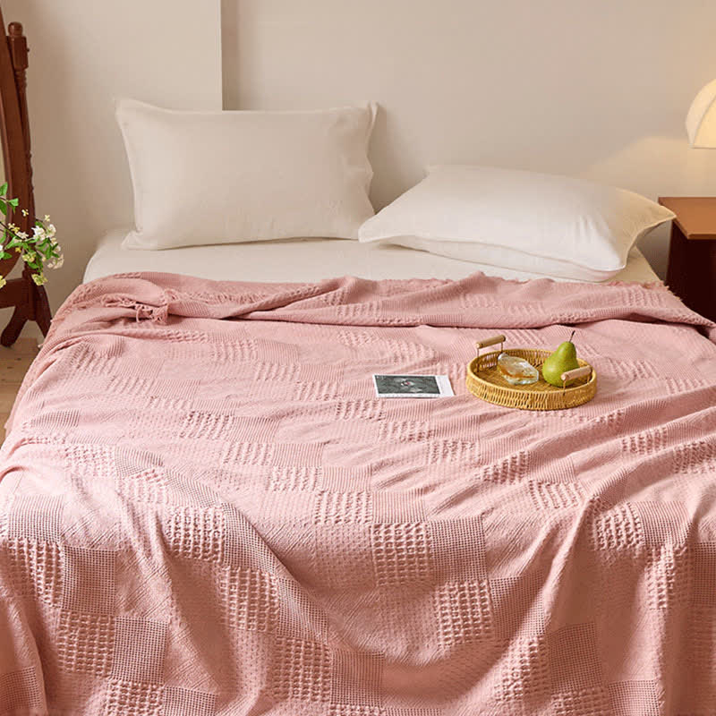 Solid Waffle Weave Cotton Tassel Quilt - image 5