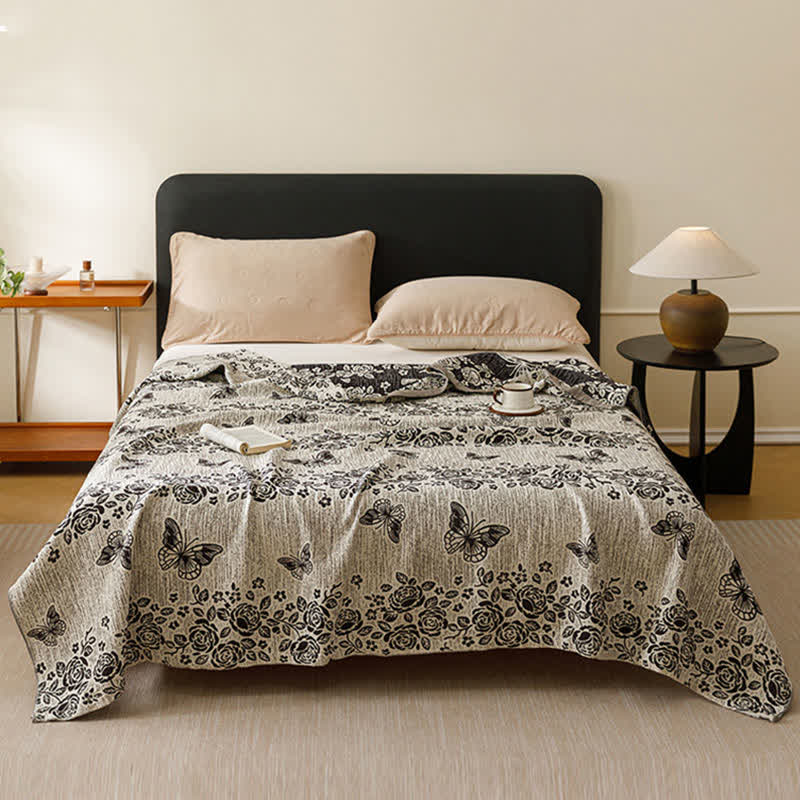 Cottage Floral Butterfly Pure Cotton Quilt - Black - Queen - image 0