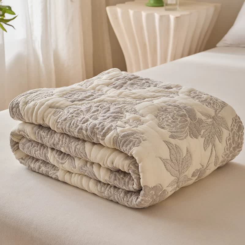 Reversible Peony Floral Cotton Gauze Quilt - image 5