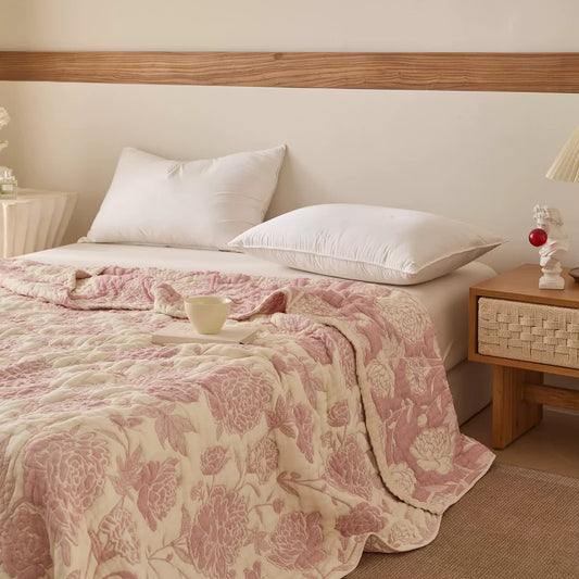 Reversible Peony Floral Cotton Gauze Quilt - image 1