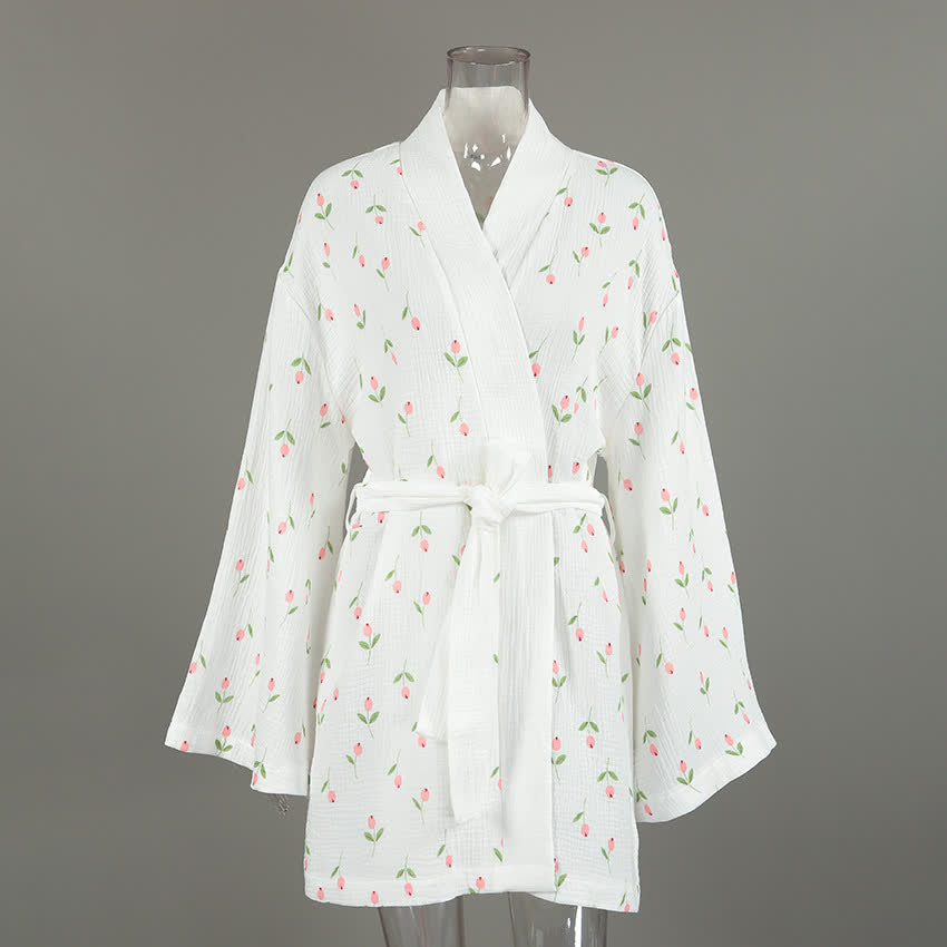 Tulip Pattern Cotton Short Pajama Robe - image 3