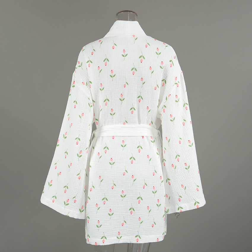 Tulip Pattern Cotton Short Pajama Robe - image 5
