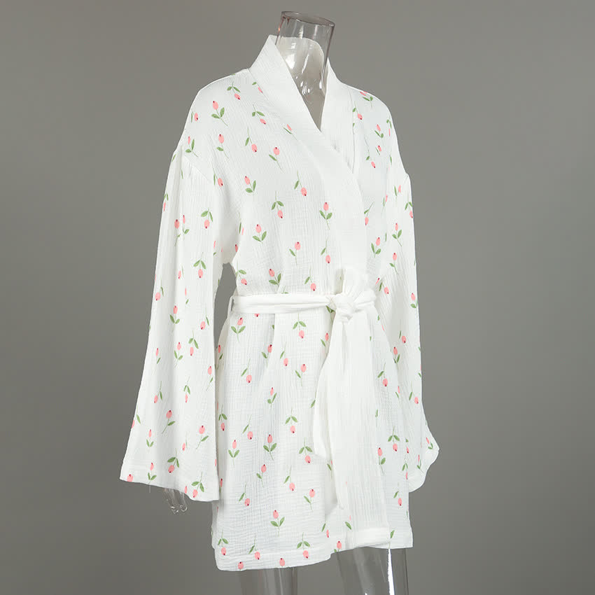 Tulip Pattern Cotton Short Pajama Robe - image 4