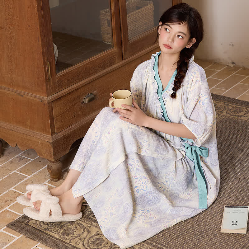 Artistic Vintage Ruffled Collar Side-Tie Nightgown - image 10