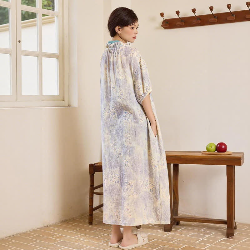 Artistic Vintage Ruffled Collar Side-Tie Nightgown - image 5