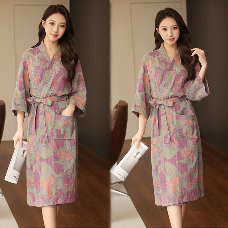 Floral Cotton Double Gauze Kimono Robe - image 5