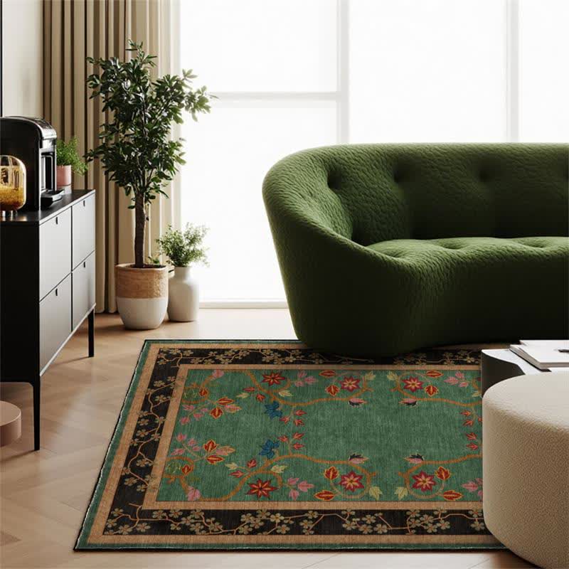 Retro Botanical Motif Washable & Foldable Carpet - image 3