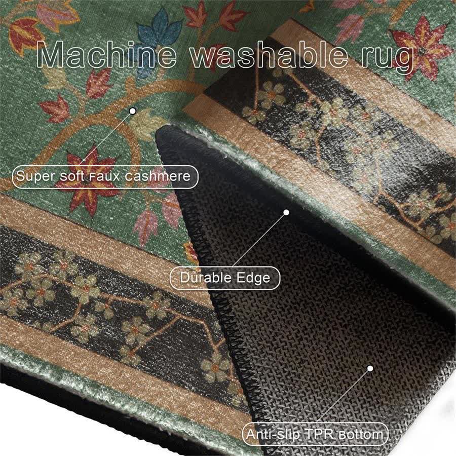 Retro Botanical Motif Washable & Foldable Carpet - image 7