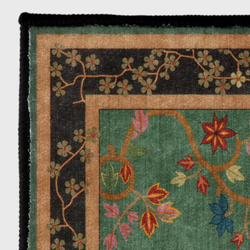 Retro Botanical Motif Washable & Foldable Carpet - image 6