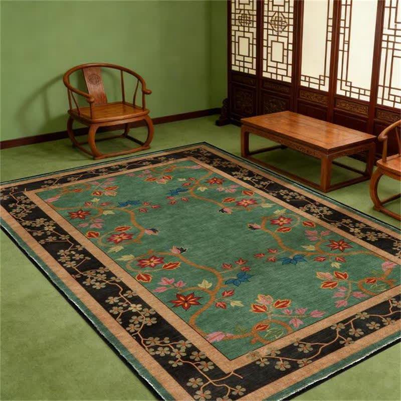 Retro Botanical Motif Washable & Foldable Carpet - image 2