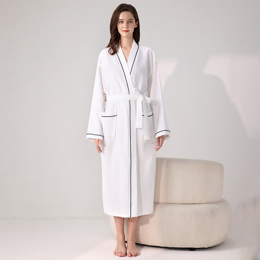 Minimalist Cotton Waffle Texture Bath Robe - White - XL - image 0