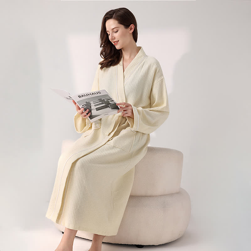 Minimalist Cotton Waffle Texture Bath Robe - image 18