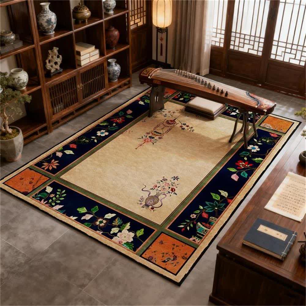 Vintage Floral with Classical Vase Area Rug - 95" x 119" - image 0