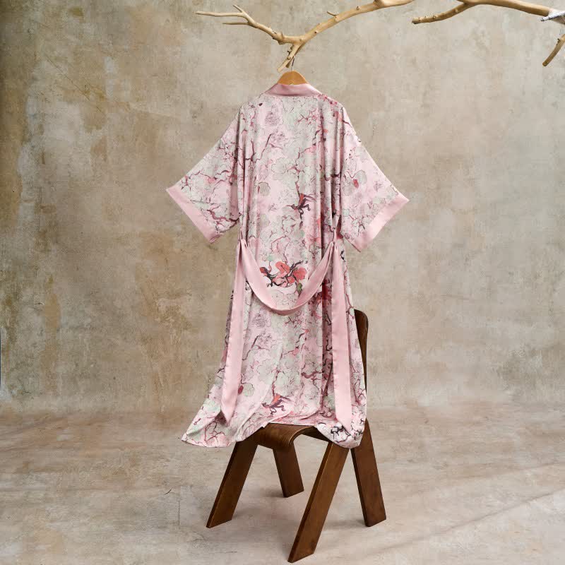 Valentine's Day Oriental Pink Floral Kimono Style Bathrobe - image 4